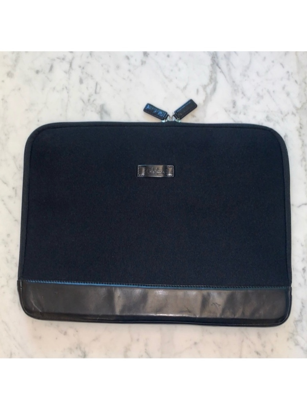 COLE HAAN Computer Laptop Tablet Case Black Leather Trim